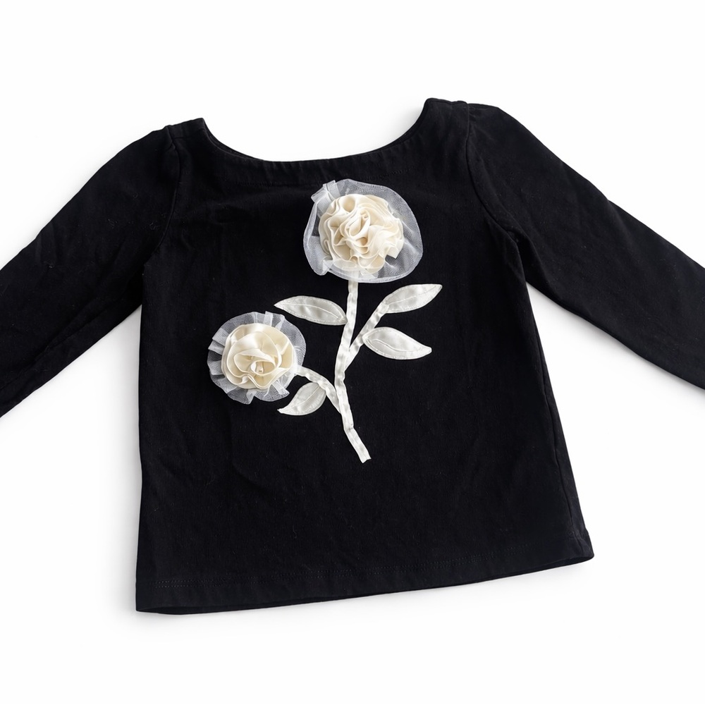 Janie and Jack 3T Black Floral Applique Long Sleeve Top